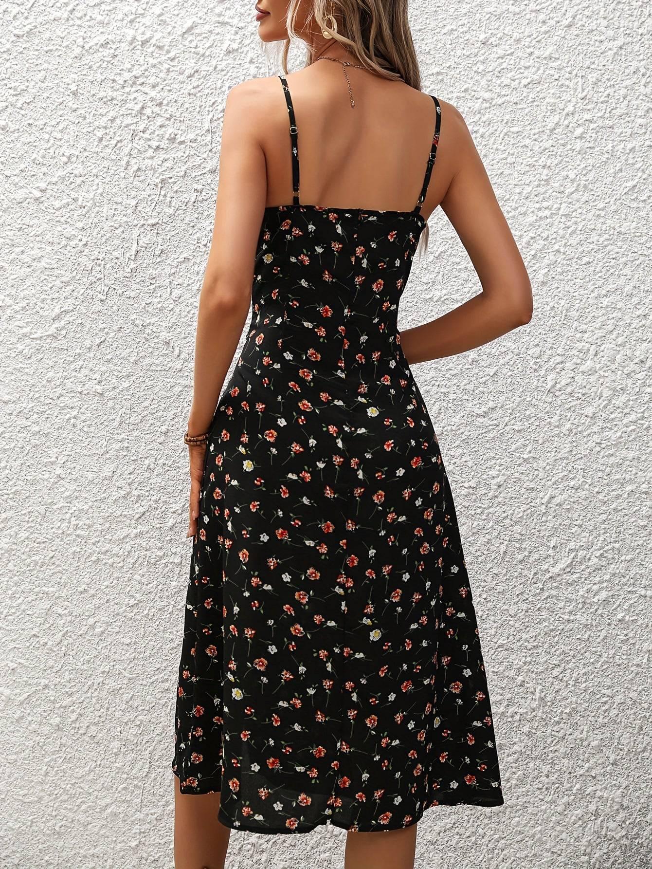 New Polka Dot Print Suspender Dress Summer Sexy Slit Long Dresses For Womens Clothing - TrendLifted