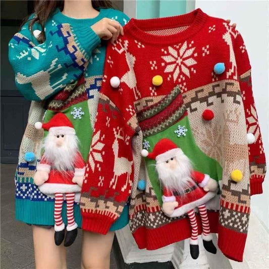 Christmas Ugly Sweater Couple Red Theme Clothes