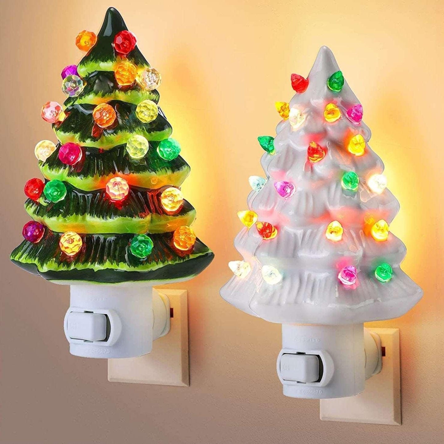 American Standard Plug Ceramic Christmas Tree Night Lamp – Festive Wall Plug Light for Holiday Décor