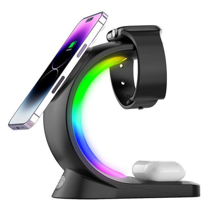 4 In 1 Magnetic Wireless Charger Fast Charging For Smart Phone Atmosphere Light Charging Station For Airpods Pro I-phone Watch - TrendLifted