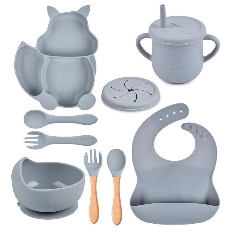 Baby Silicone Feeding Set – 5-Piece Spill-Proof Set with Suction Bowl, Bib, Spoons, Fork & More for Easy Mealtime