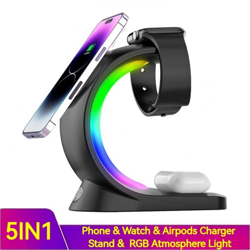 4 In 1 Magnetic Wireless Charger Fast Charging For Smart Phone Atmosphere Light Charging Station For Airpods Pro I-phone Watch - TrendLifted