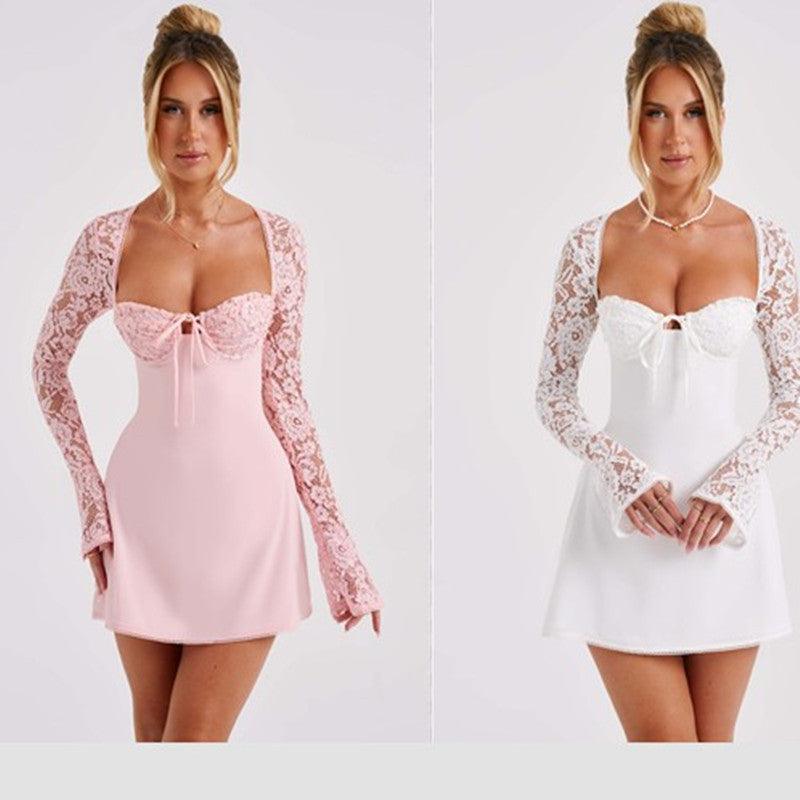 Sexy Y2K Lace Corset Backless Long Sleeve Dress – Elegant Short Dress with Lace-Up Detail for Women | Comfortable & Stylish Party Dress