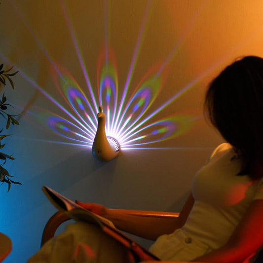 Peacock Wall Lamp | Colorful 3D Ambient Lighting with Remote Control | Creative Peacock Projector Lamp for Bedroom & Room Décor