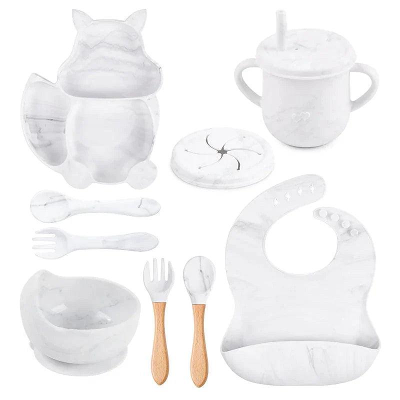 Baby Silicone Feeding Set – 5-Piece Spill-Proof Set with Suction Bowl, Bib, Spoons, Fork & More for Easy Mealtime