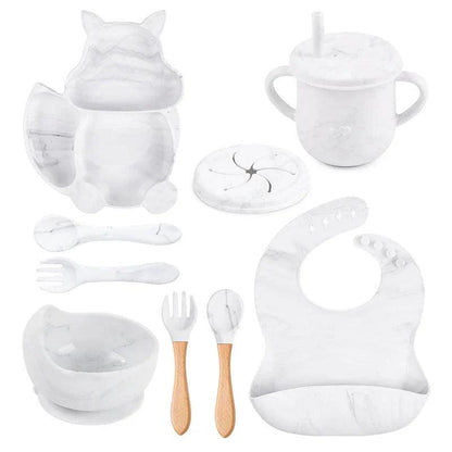 Baby Silicone Feeding Set – 5-Piece Spill-Proof Set with Suction Bowl, Bib, Spoons, Fork & More for Easy Mealtime