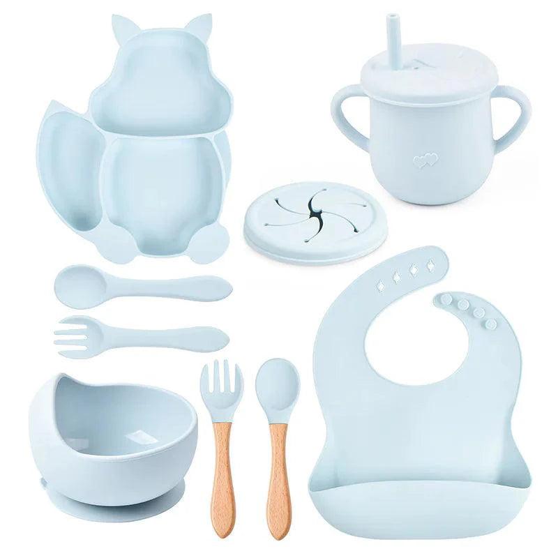 Baby Silicone Feeding Set – 5-Piece Spill-Proof Set with Suction Bowl, Bib, Spoons, Fork & More for Easy Mealtime